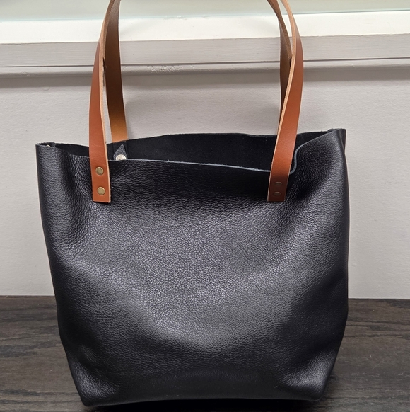 Portland Leather Black Tote with Tan Handles - Picture 2 of 5
